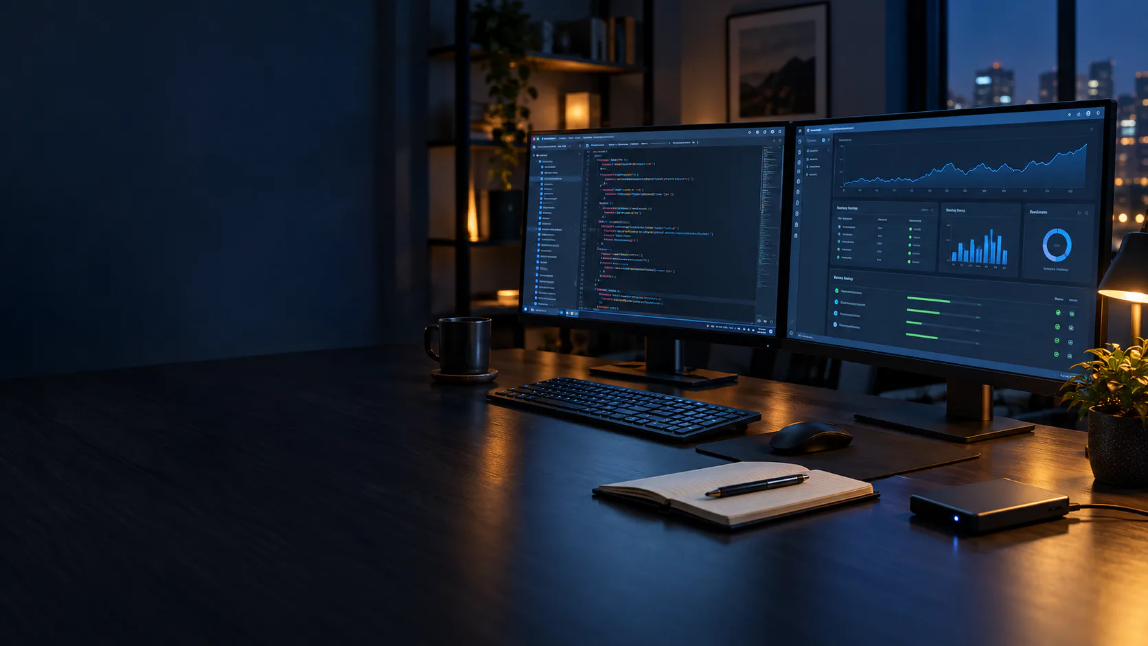 A website management workspace with code, performance and backup dashboards